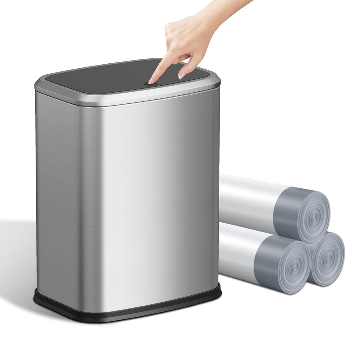 2.1 Gallon Bathroom Trash Can with Lid Press Top, 8 Liter Stainless Steel Garbage Can with Press