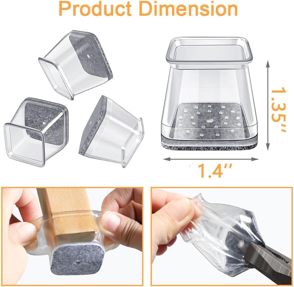 32 Pcs Square Chair Leg Protectors for Hardwood Floors,Felt Furniture Floor Protectors with