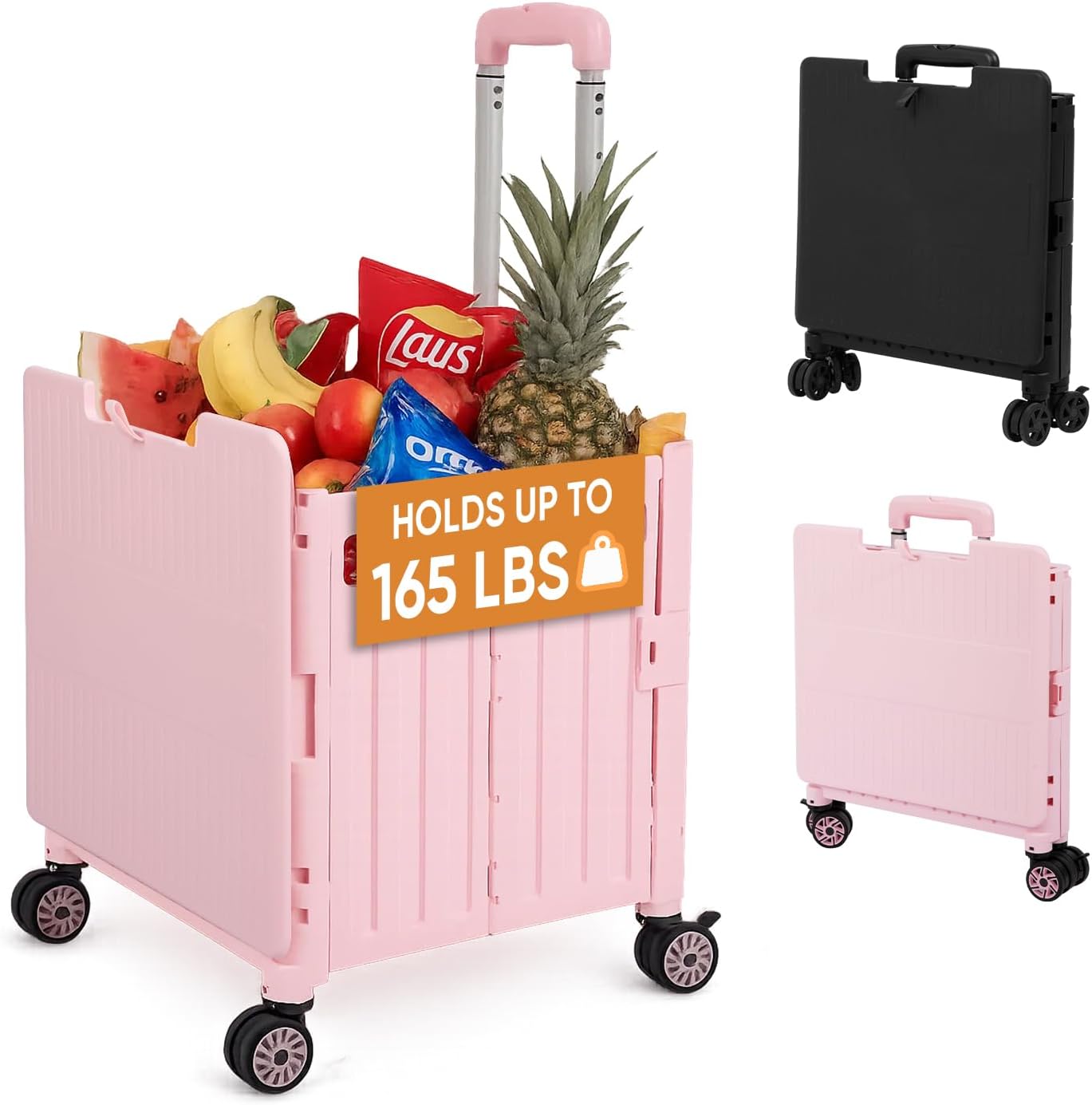 VUSIGN Folding Utility Cart, Foldable Rolling Crate Handcart with Lid, Portable Collapsible