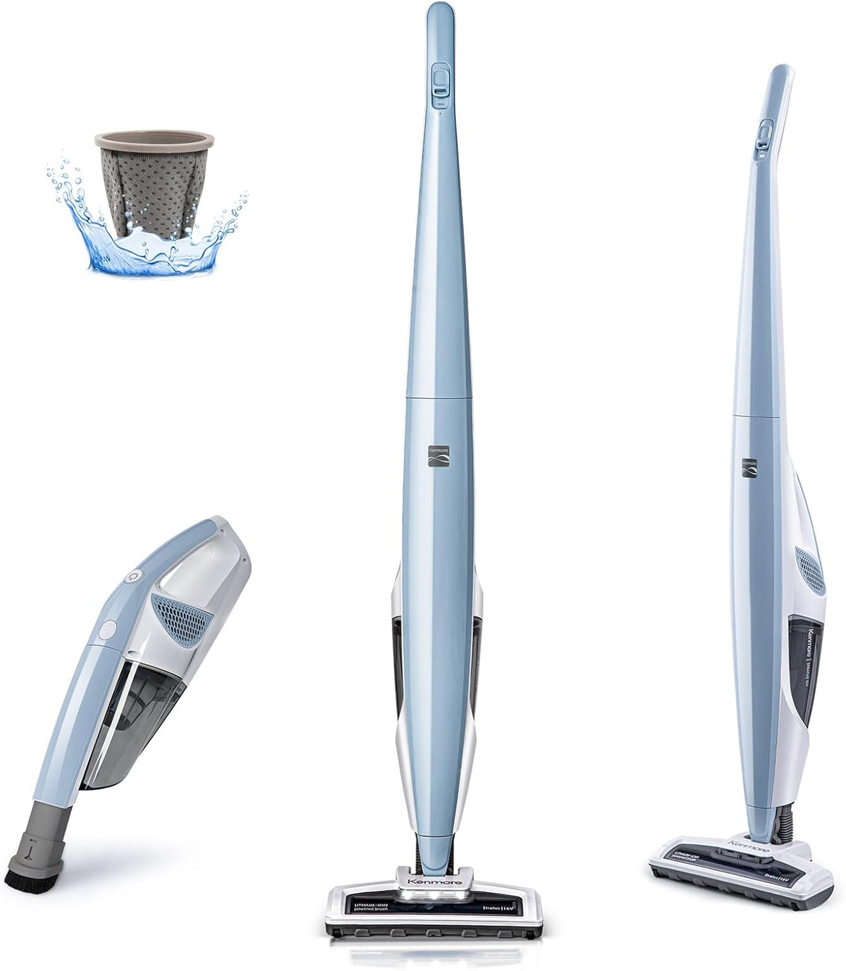 Kenmore DS1020 16V Cordless Stick Vacuum Lightweight 2-in-1 Handheld, LED Headlight with 2-Speed