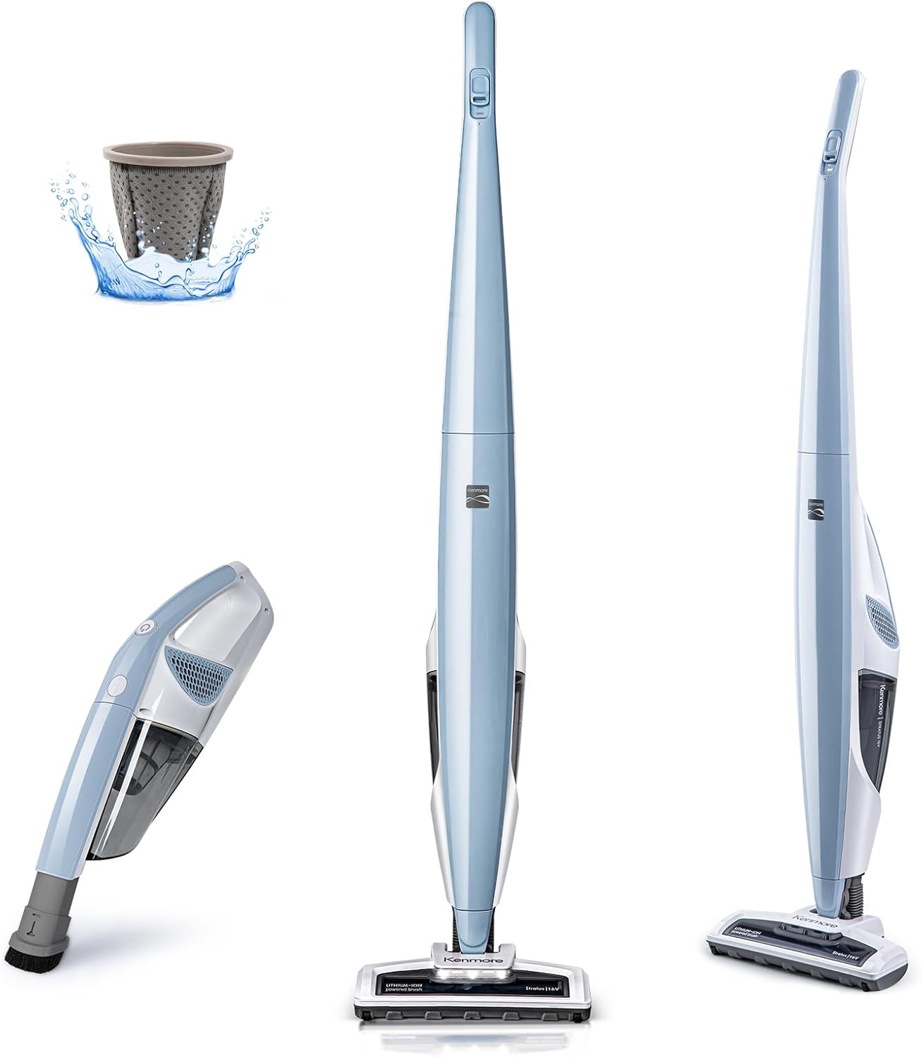Kenmore DS1020 16V Cordless Stick Vacuum Lightweight 2-in-1 Handheld, LED Headlight with 2-Speed