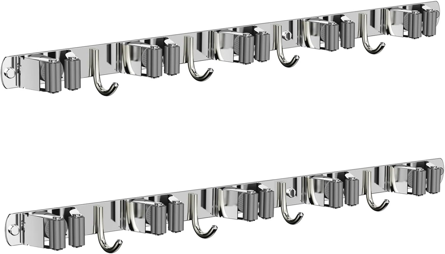 2 Pack Mop and Broom Holder Wall Mount, Non-slip Broom Hanger Wall Mount, Heavy Duty Mop Broom