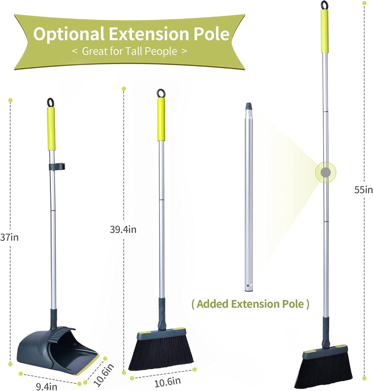 Broom and Dustpan Set for Home with 54" Long Handle, Upright and Lightweight Dust pan and Brush