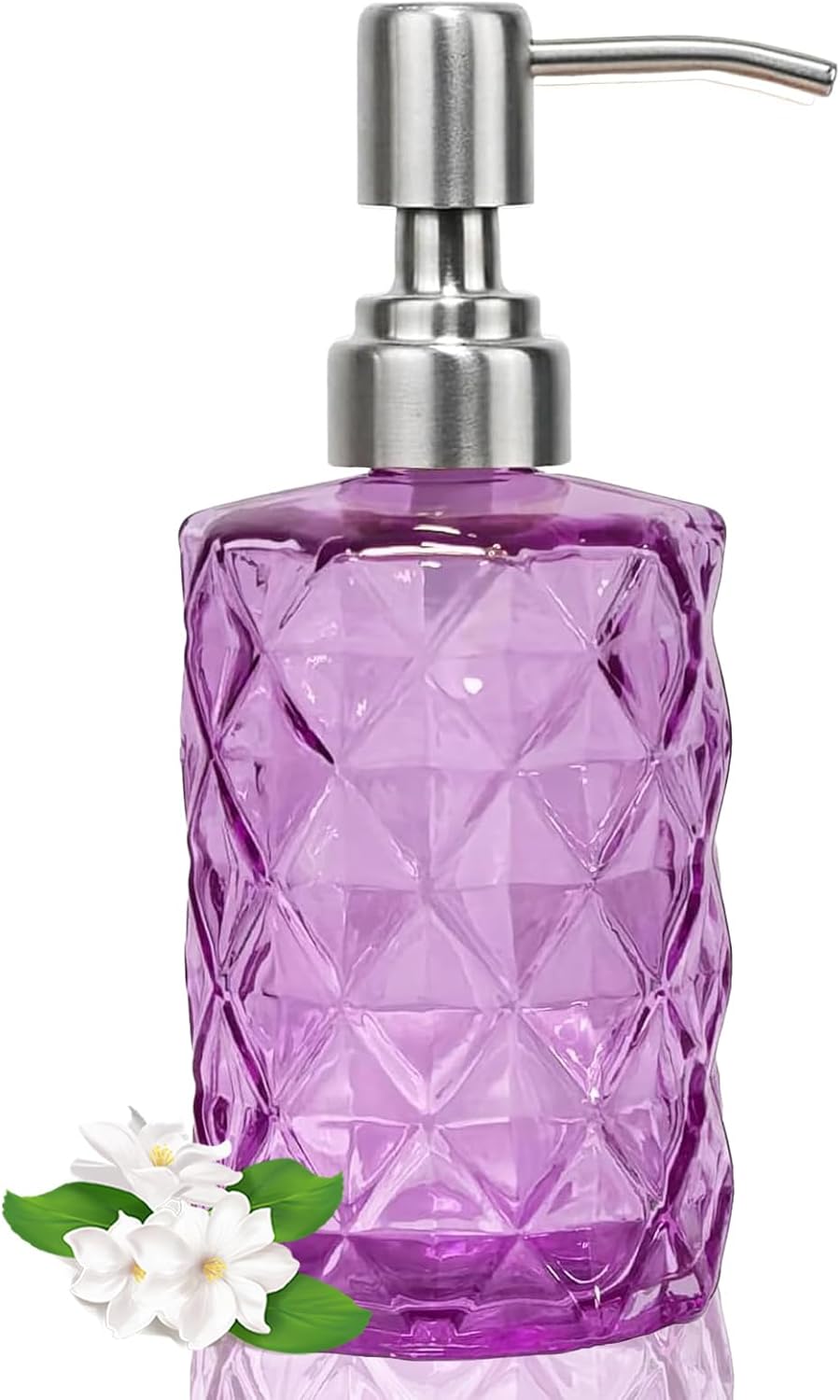 12Oz Purple Glass Soap Dispenser with Stainless Steel Pump, Refillable Kitchen Liquid Hand Soap