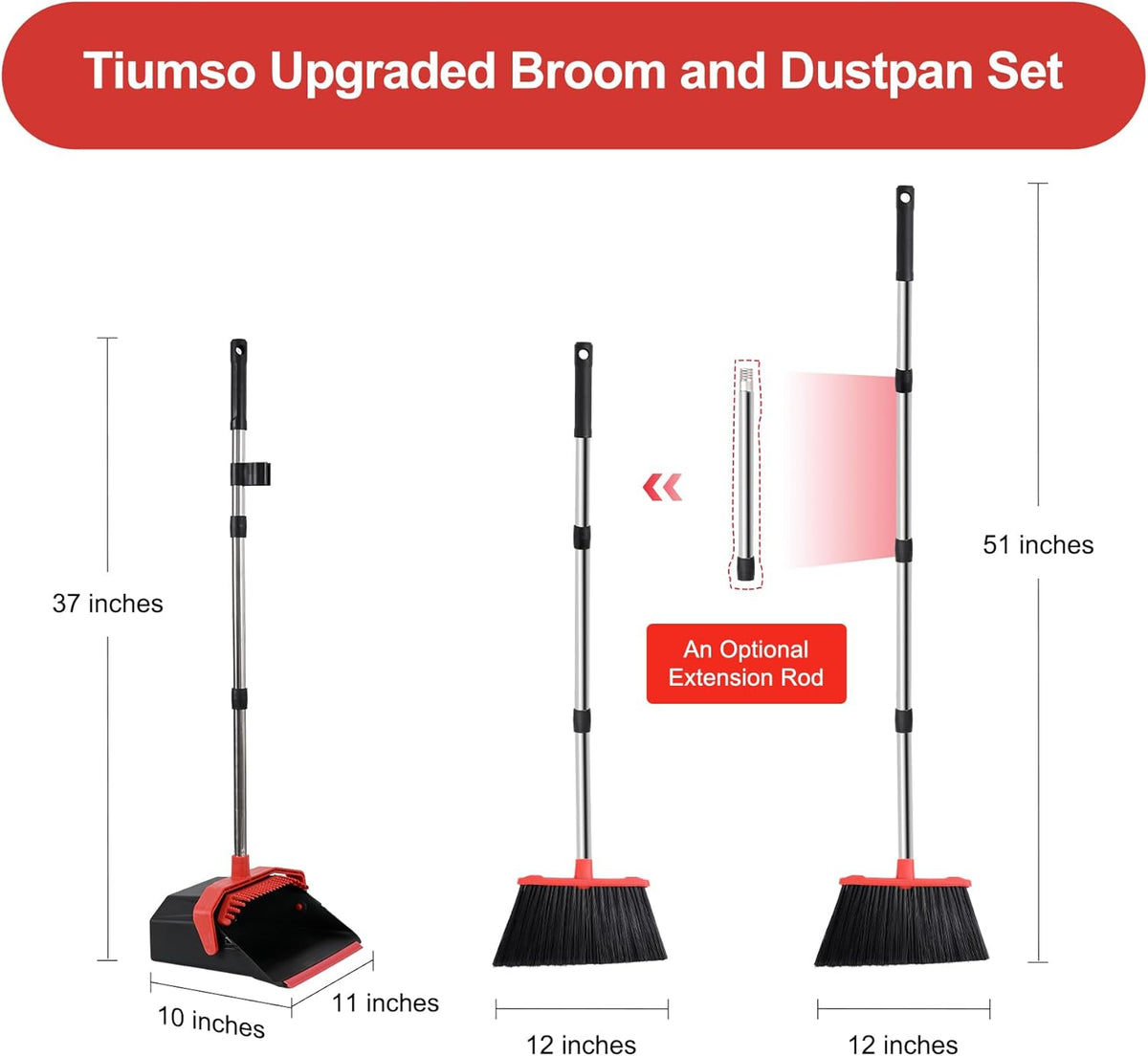 Upgrade Broom with Dustpan Combo Set, Broom and Dustpan Set with 51'' Long Handle, Dust Pan and