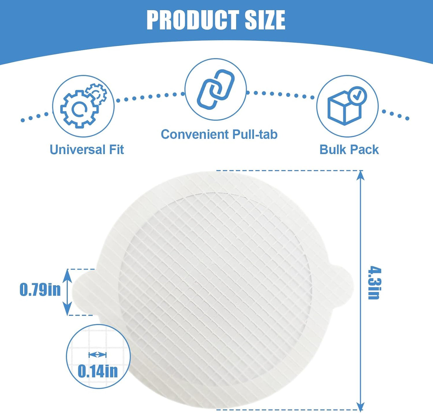 60 Pack Disposable Shower Drain Hair Catcher Hair Trap Drain Covers 4.4” Extra-Wide Mesh Hair