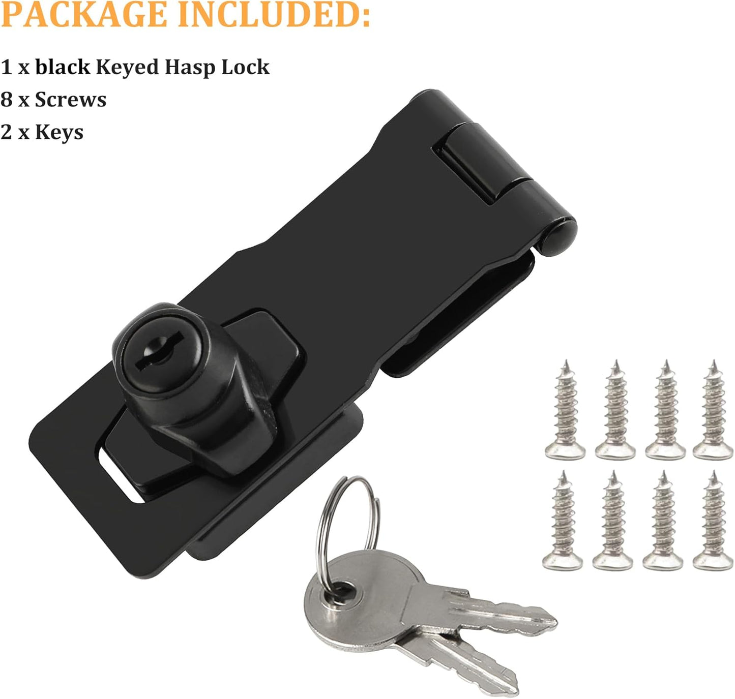 Alise Keyed Hasp Lock,4 Inch Safety Packlock Clasp Hasps Latch,Black Door Hinge Lock with Keys