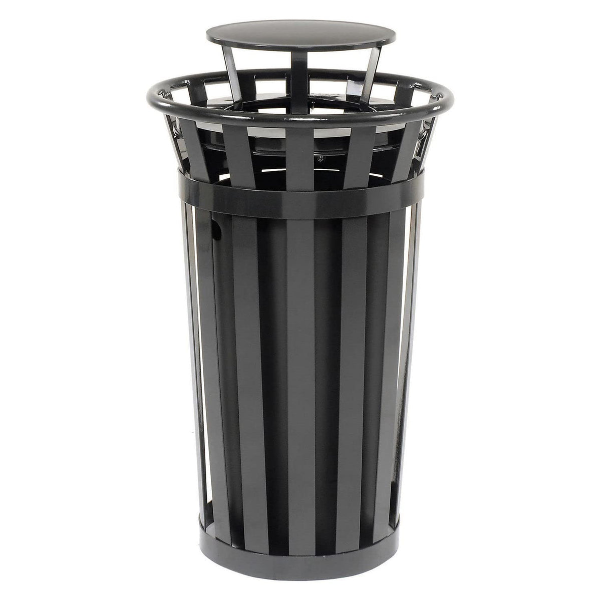 Global Industrial 24 Gallon Heavy-Duty Outdoor Metal Slatted Round Trash Receptacle with Rain