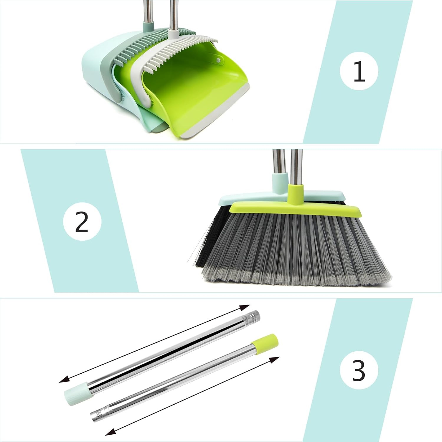 Broom and Dustpan Set, Dustpans with Broom Combo for Home, Heavy Dust Broom and Dustpan Combo, Long