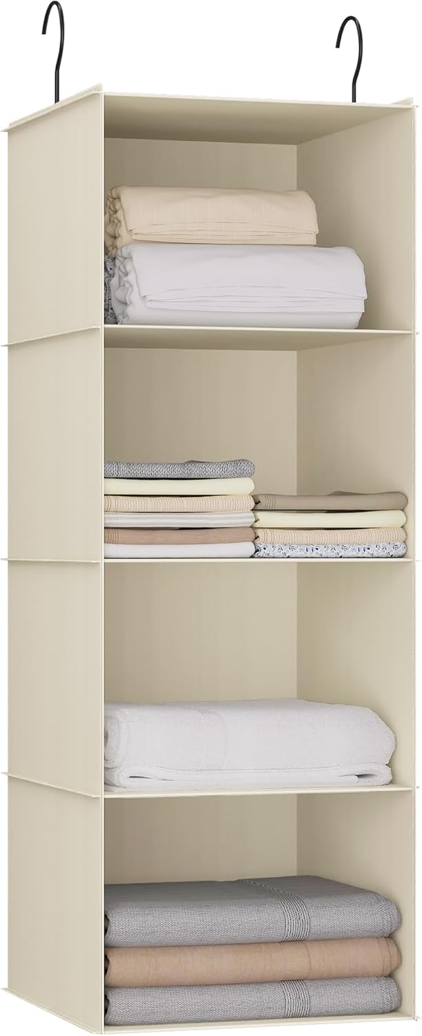 Hanging Closet Organizer, Easy Mount Foldable 4-Shelf Hanging Closet Wardrobe Storage Shelves