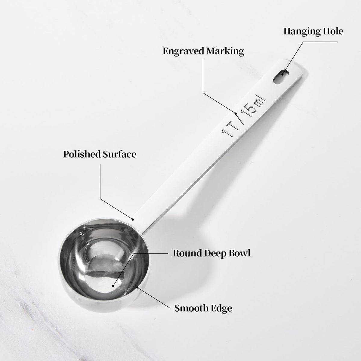 Long Handle Coffee Scoop: 5.64 Inch 18/8 Stainless Steel 1 Tablespoon Metal Measuring Spoon Tbsp