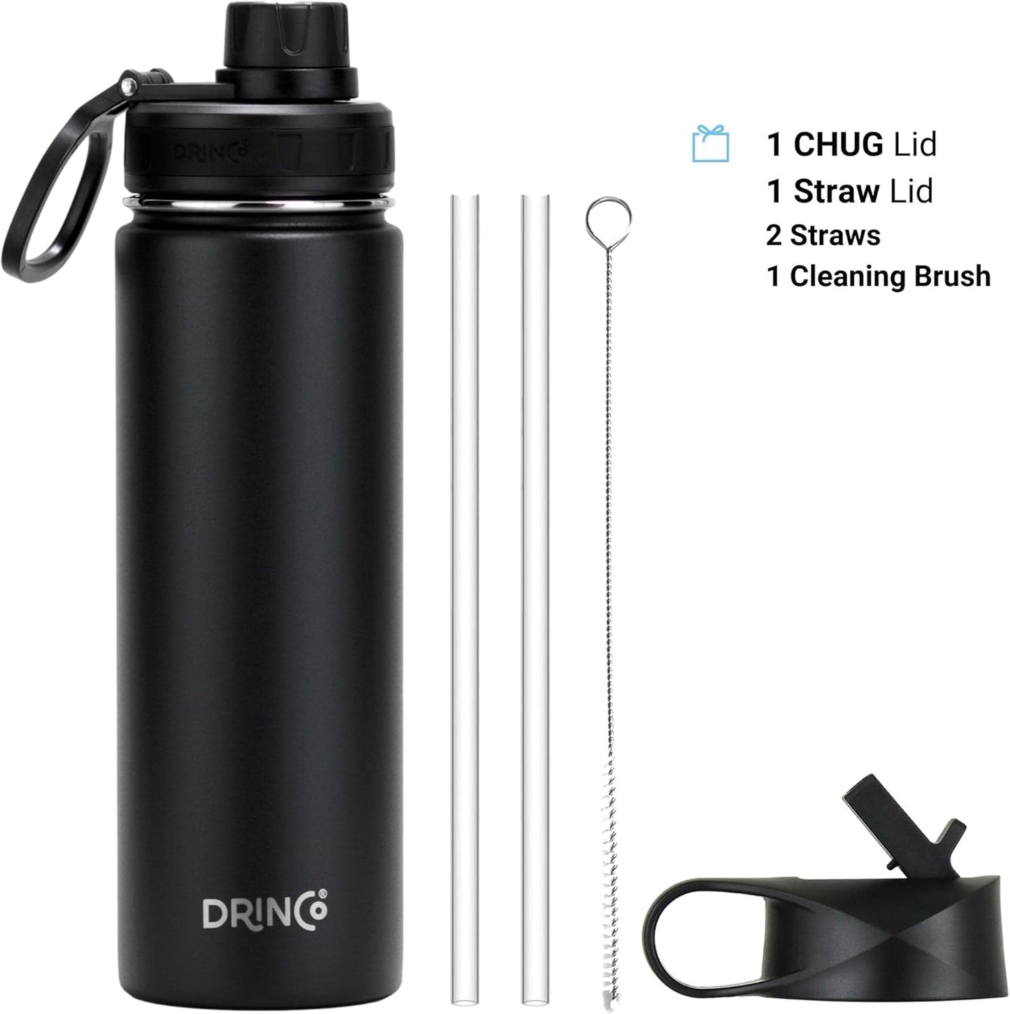 Drinco Stainless Steel Water Bottle Spout Lid Vacuum Insulated Double Wall Water Bottle Wide Mouth
