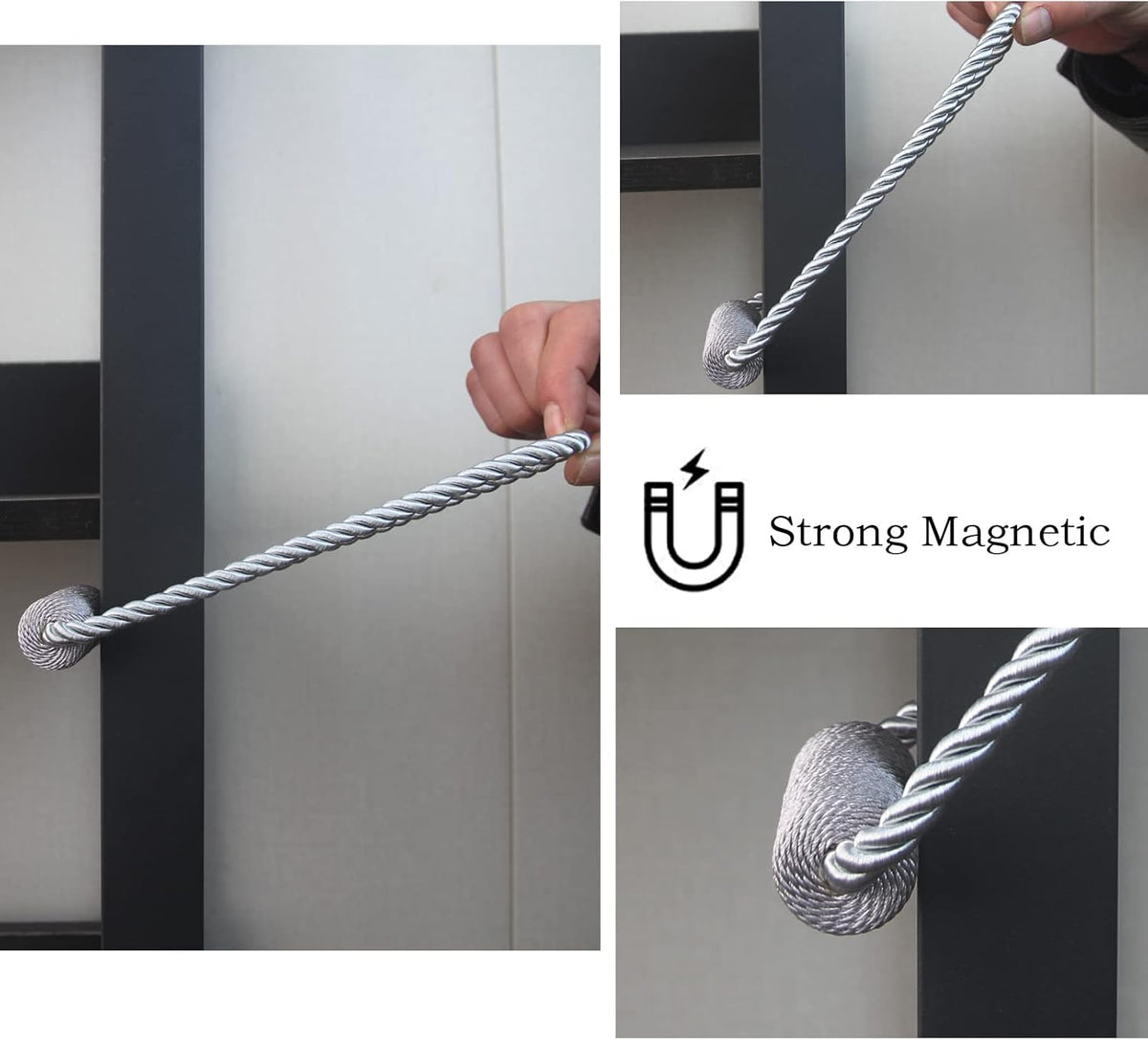 Magnetic Curtain Tiebacks 2 Pack Grey Curtain Rope Tieback Curtain Holders for Drapes Modern Tie