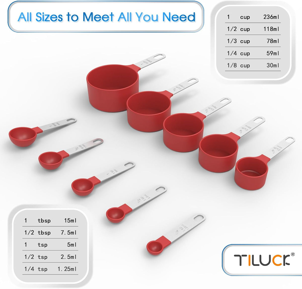 TILUCK Measuring Cups & Spoons Set, Stackable Cups and Spoons, Nesting Measure Cups with Stainless