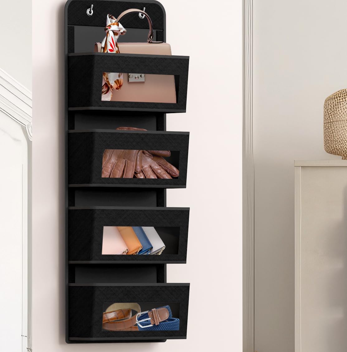 Simple Houseware 4 Clear Window Pocket Over Closet Door Storage Hanging Organizer for Bedroom