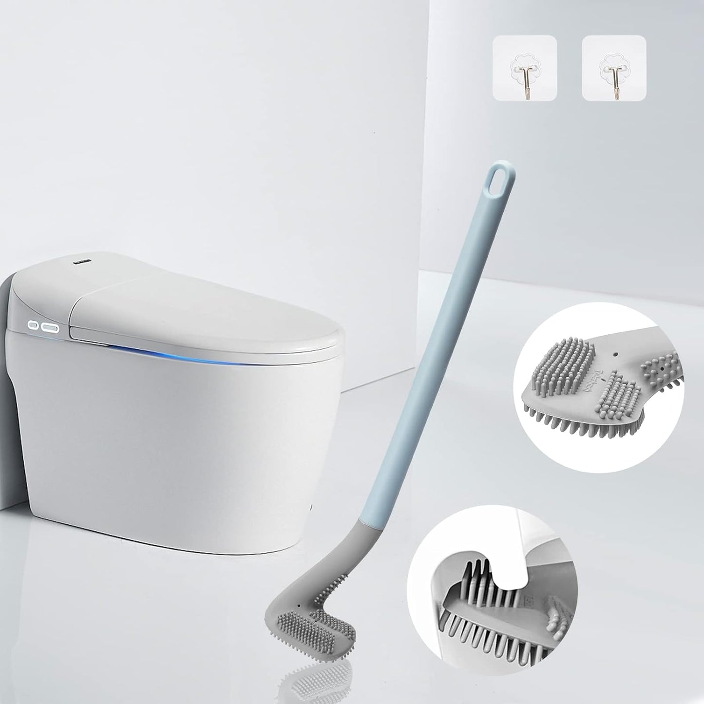 2Pcs Toilet Brush, Slim Compact Bathroom Toilet Scrubber No Dead Corners Silicone Toilet Brush