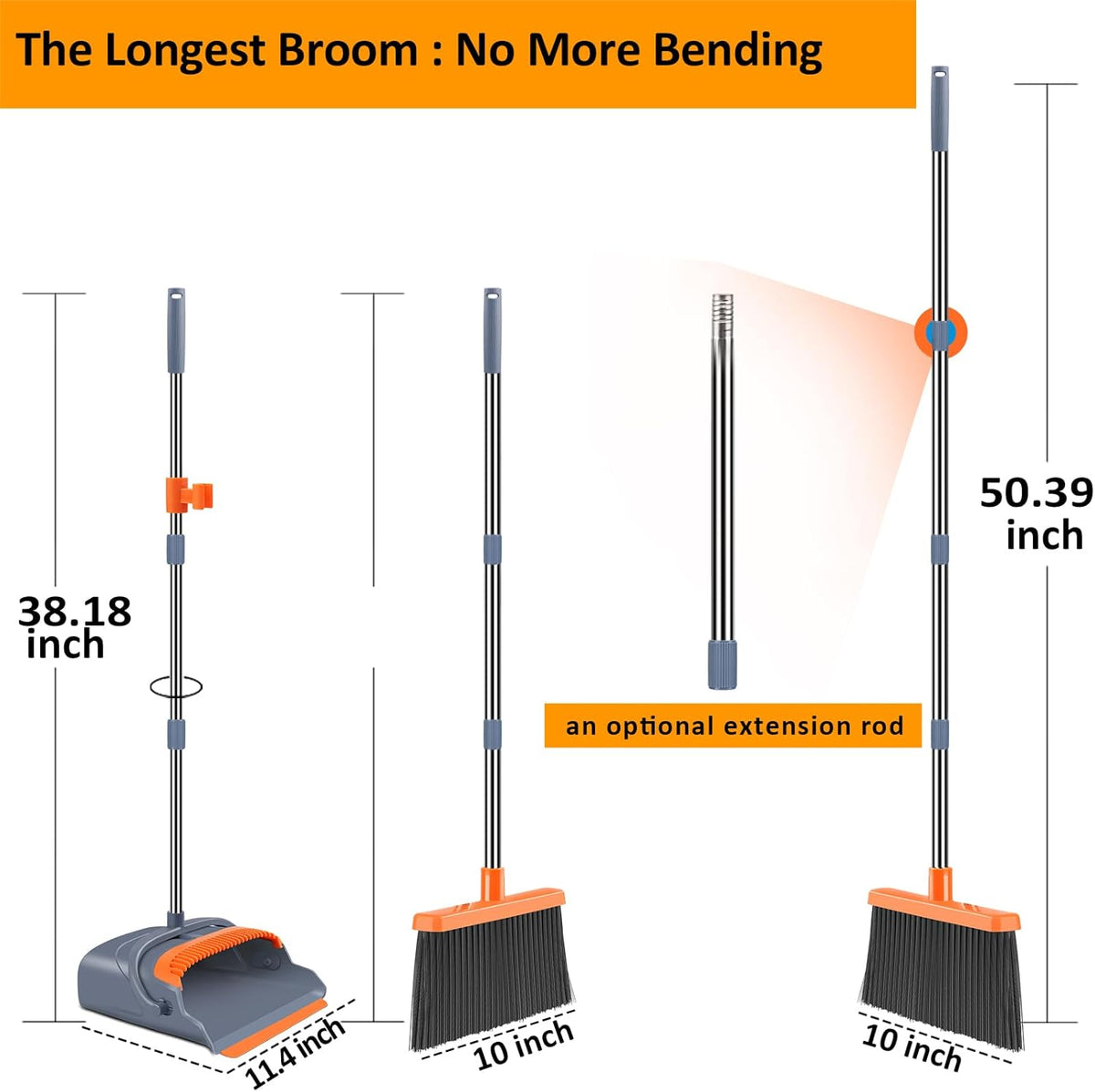 kelamayi Upgrade Broom and Dustpan Set, Self-Cleaning with Dustpan Teeth, Indoor&Outdoor Sweeping