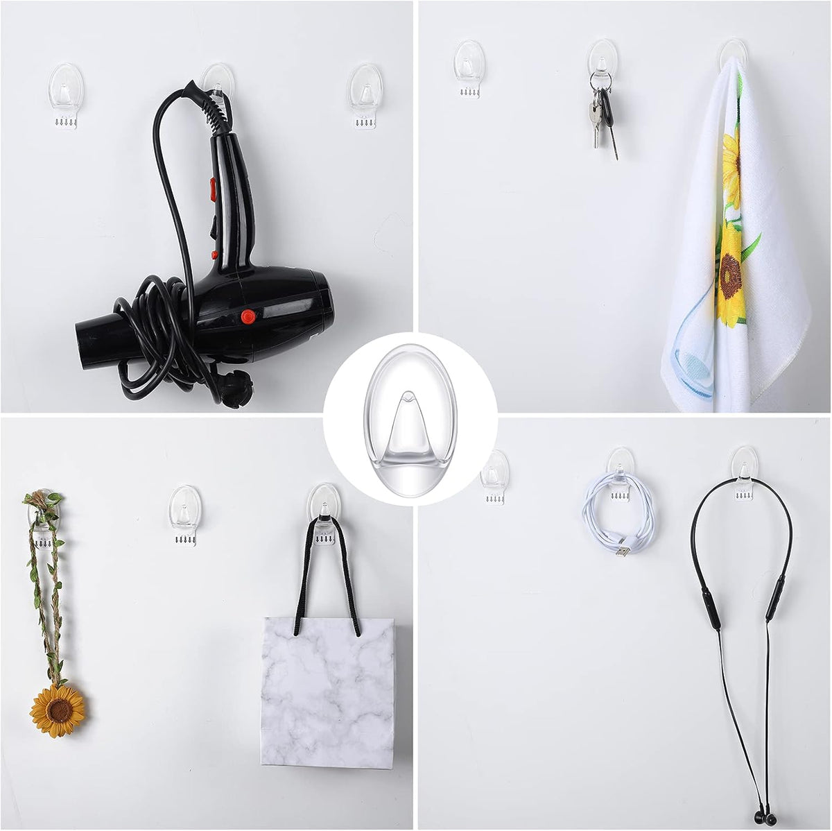Blulu 12 Pcs Clear Adhesive Hooks for Hanging Wall Hooks Heavy Duty 22 lb Max No Damage Waterproof