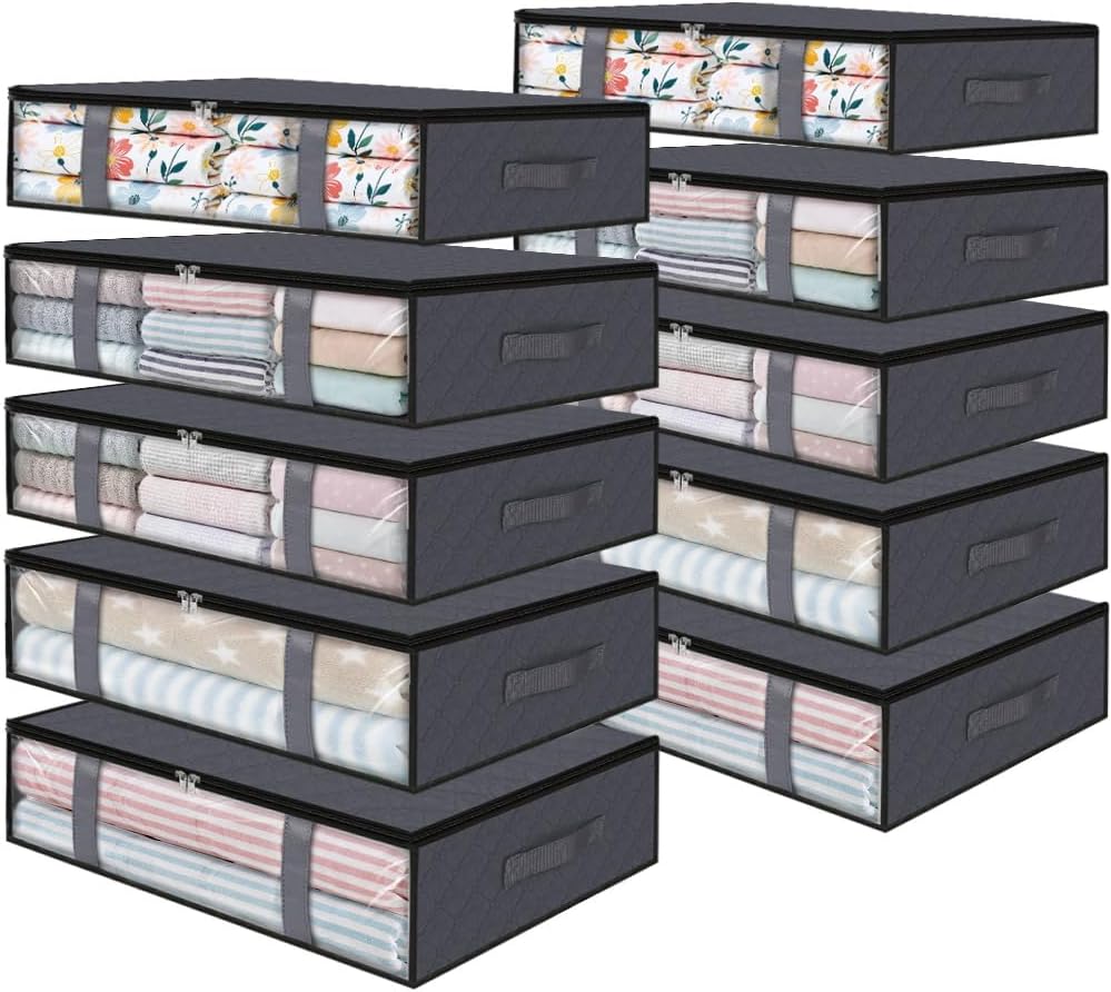StorageRight Under Bed Storage Bins, 10-Pack 40L Foldable Fabric Storage Bags with Transparent