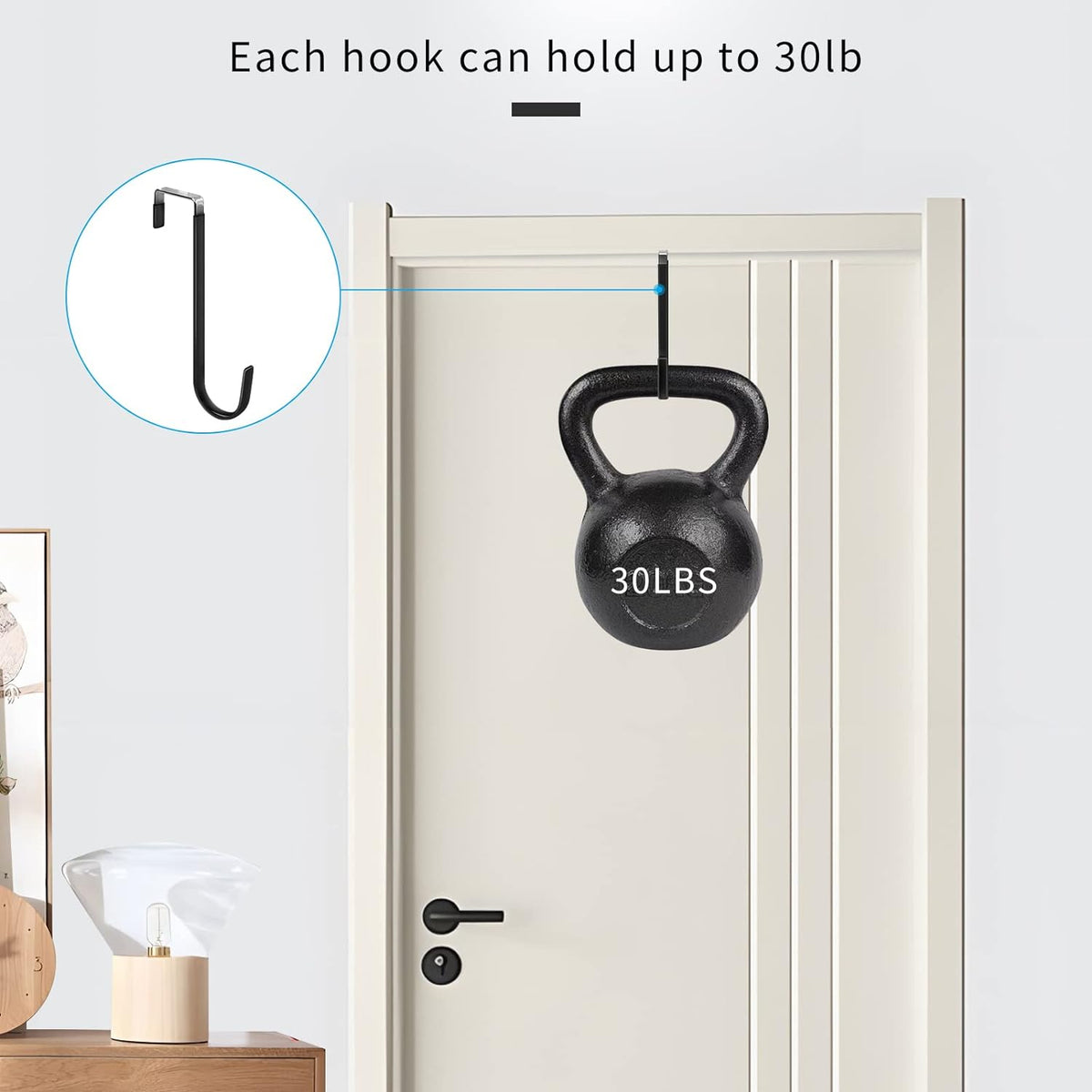 FYY Over The Door Hooks, 4 Pack Upgraded Long Door Hangers Hooks with Rubber Prevent Scratches