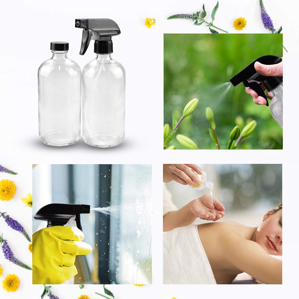 Glass Spray Bottle Kit×10 (2×16 oz, 2×4 oz, 6×2 oz), 9×10 ml Roller Bottles, Anti UV, Multi Size
