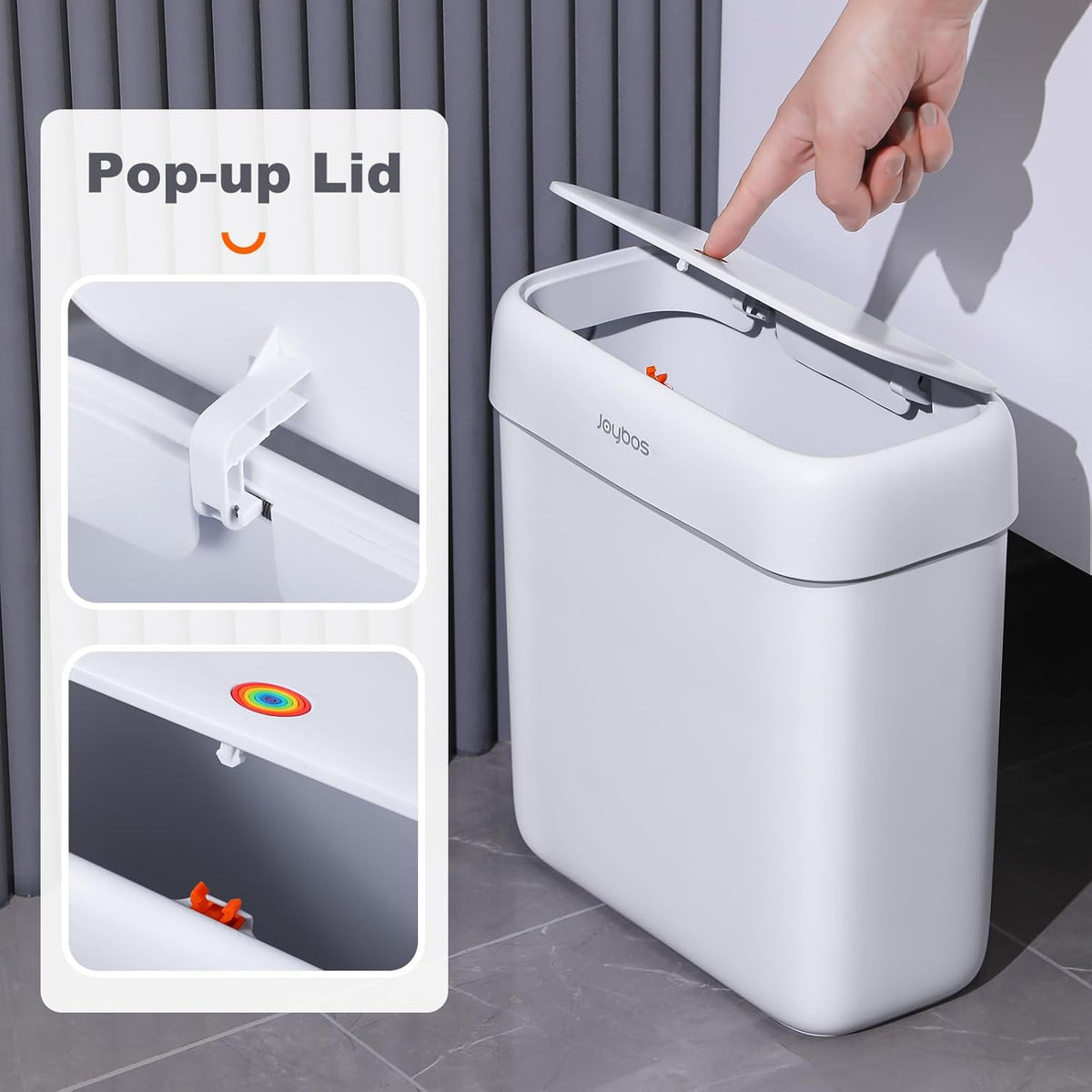 JOYBOS Bathroom Trash Can with Lid,3 Gallon Small Garbage Can with Press Top Lid,10L Dogproof Slim