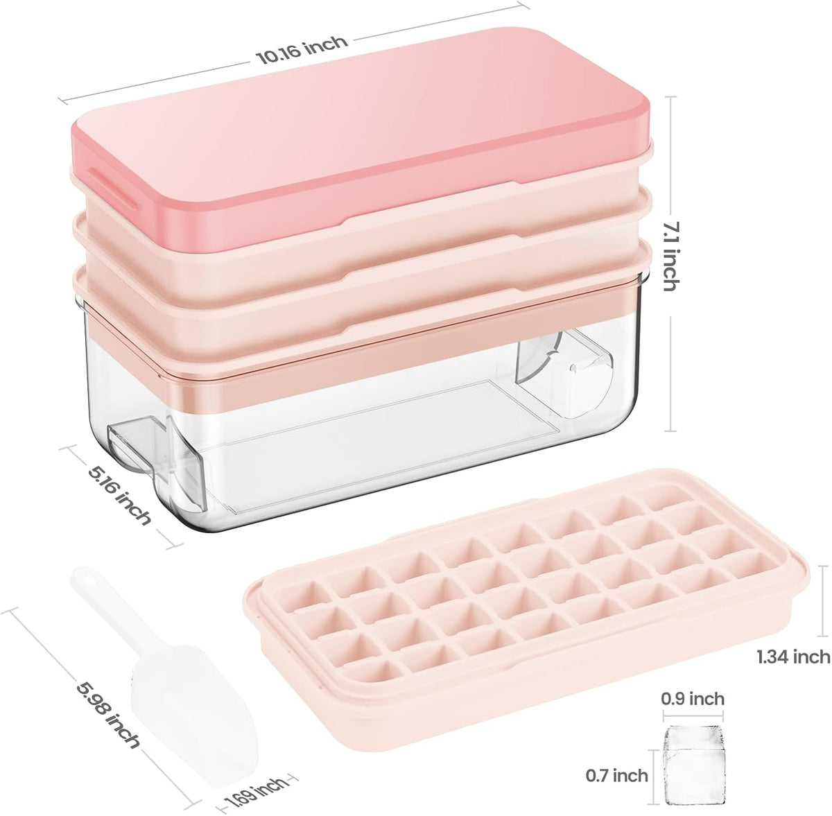 PHINOX Ice Cube Tray with Lid and Bin, 3 Pack Plastic Ice Cube Tray Molds, 96(4 * 8 * 3) pcs Ice