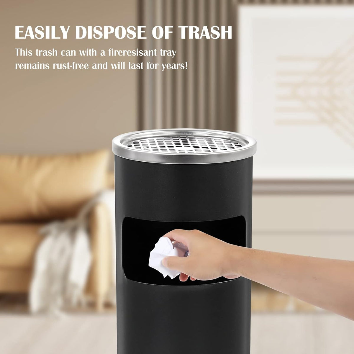 Trash Can Outdoor Waste Container Round Stainless Steel Trash Can with Removable Inner Bucket for