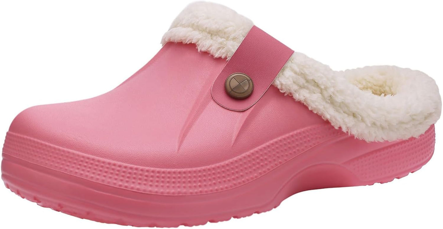 Beslip Classic Fur Lined Clogs Waterproof Winter Fuzzy Slippers for Women Men Indoor and Outdoor
