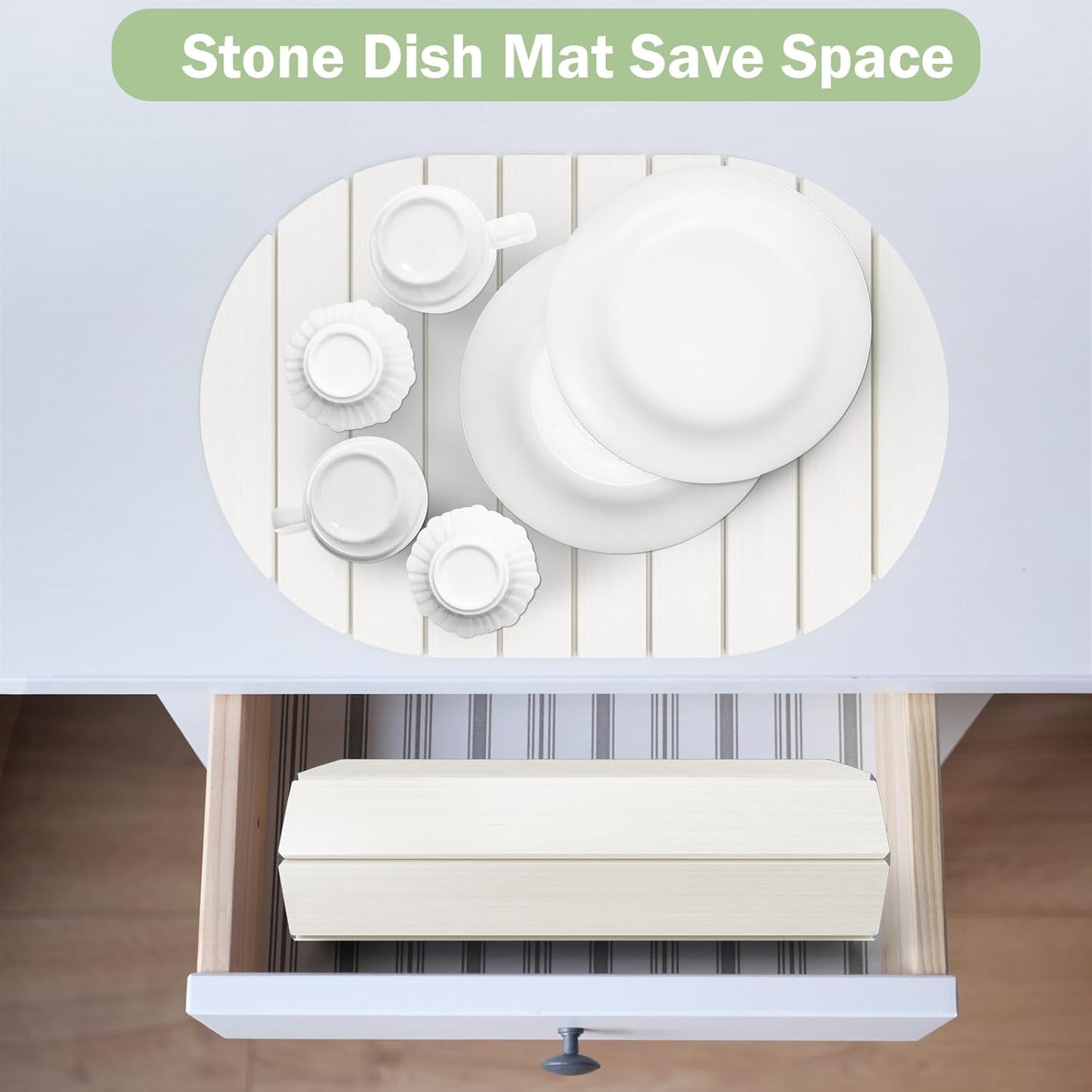 Stone Dish Drying Mat for Kitchen Counter,24"(L)×16"(W) Collapsible Fast-Drying Diatomaceous Earth