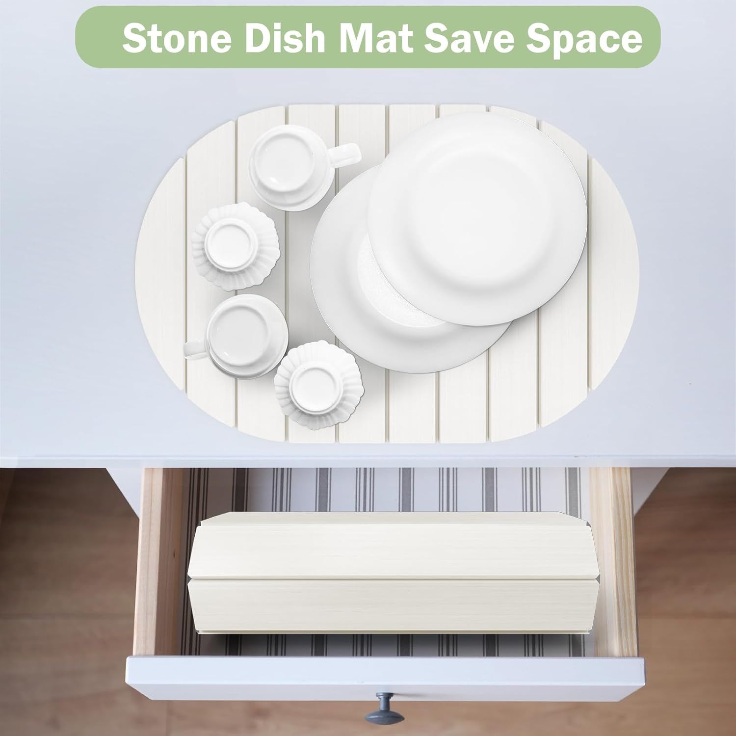 Stone Dish Drying Mat for Kitchen Counter,24"(L)×16"(W) Collapsible Fast-Drying Diatomaceous Earth