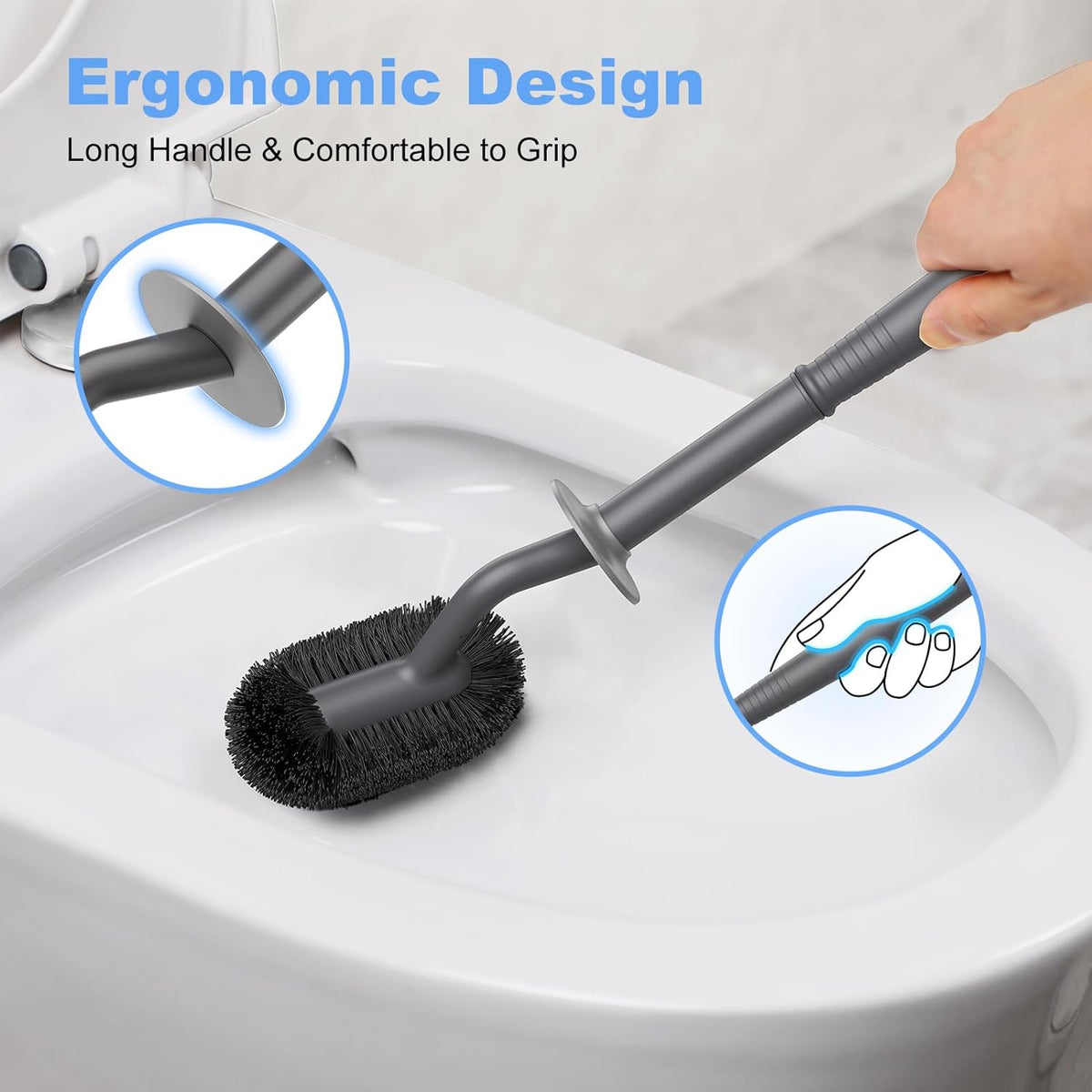 HAMITOR Toilet Bowl Brush Holder Set: Curved Design with Holder for Deep Cleaning Under Rim