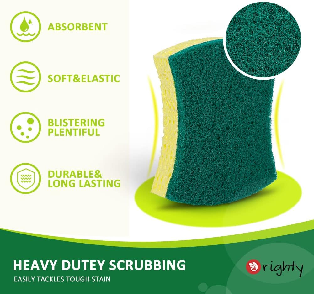 ORIGHTY Heavy Duty Cellulose Scrub Sponges Kitchen, Powerful Scrubbing & Cleaning, Suitable for