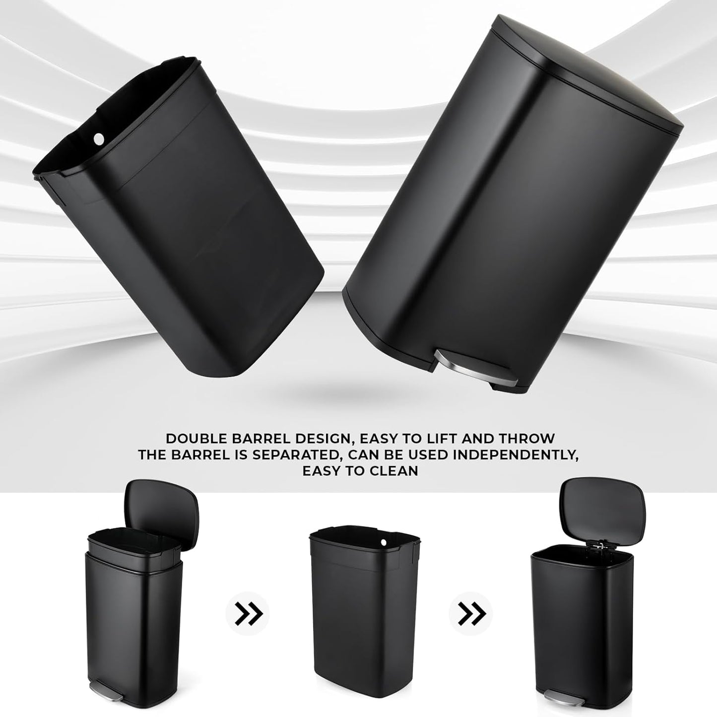 13.2 Gal Kitchen Trash Can, 50L Recycling or Garbage Bin, Brushed Stainless Steel Waste Basket