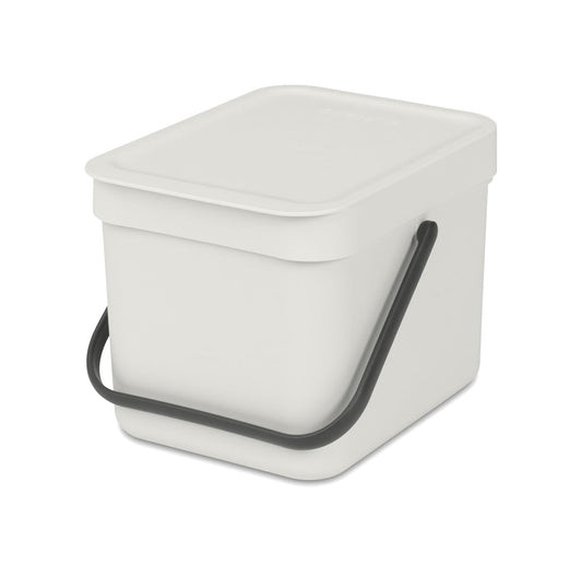 Brabantia Sort & Go Food Trash Can (1.6 Gal/Light Gray) Small Countertop Kitchen Compost Caddy with
