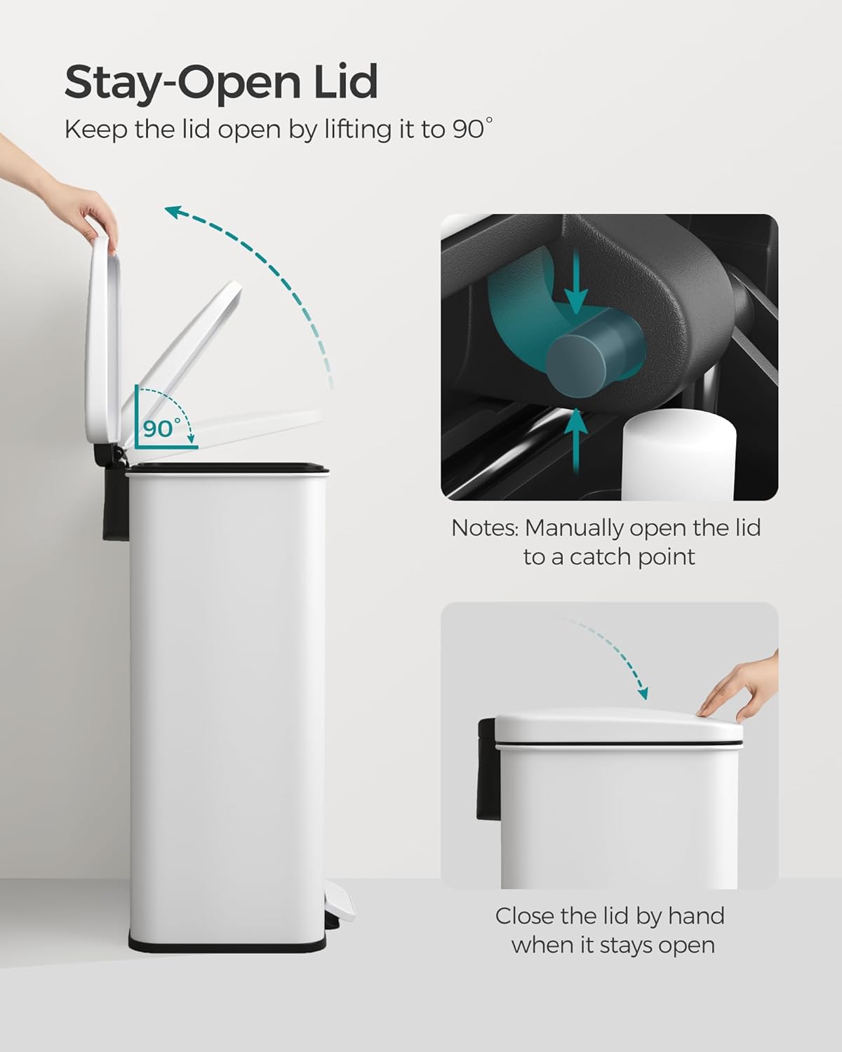 SONGMICS Kitchen Trash Can, 10.5 Gallon (40 L) Garbage Can, Large Step Trash Bin with Lid