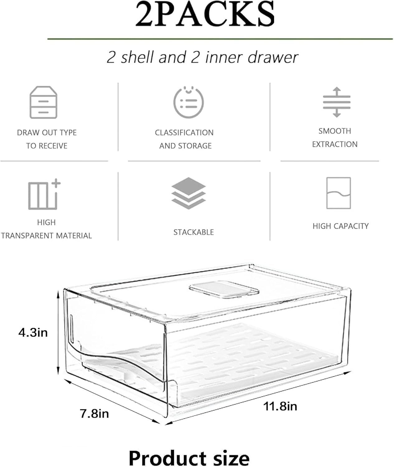2 Pack Large Capacity Fruit Storage Containers for Fridge with Drain Board, Stackable Refrigerator