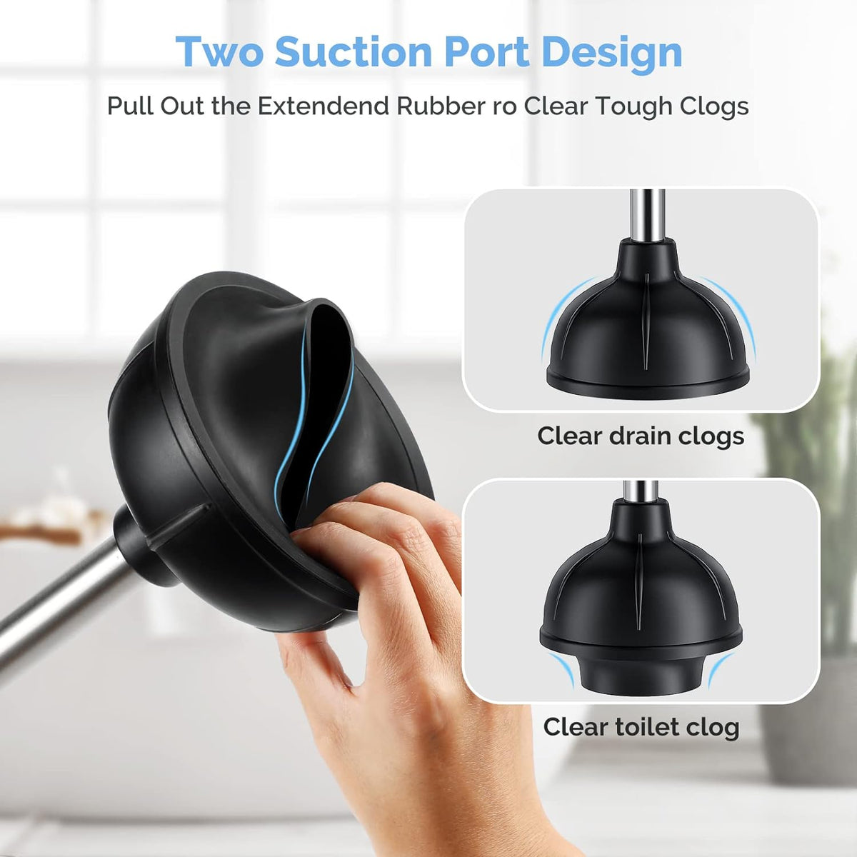 HAMITOR Toilet Plunger and Bowl Brush Set: 2 in 1 Stainless Steel Heavy Duty Toilet Cleaner Plunger