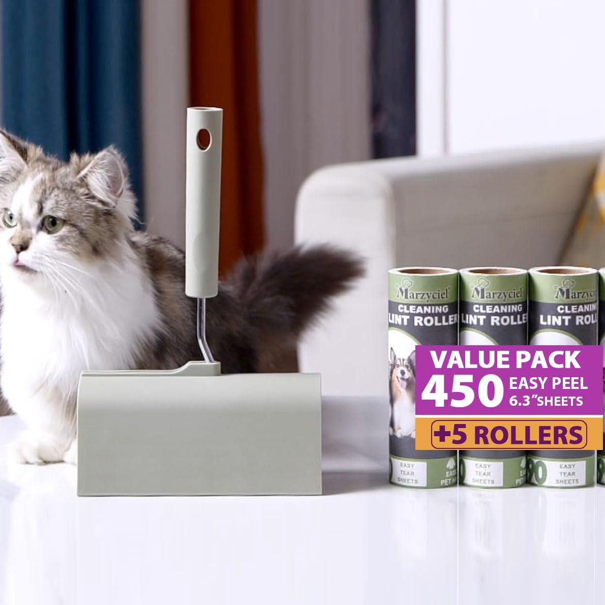 Extra Sticky Large Surface Lint Roller, 6.3'' Giant Lint Roller for Pet Hair, 450 Sheets/ 5