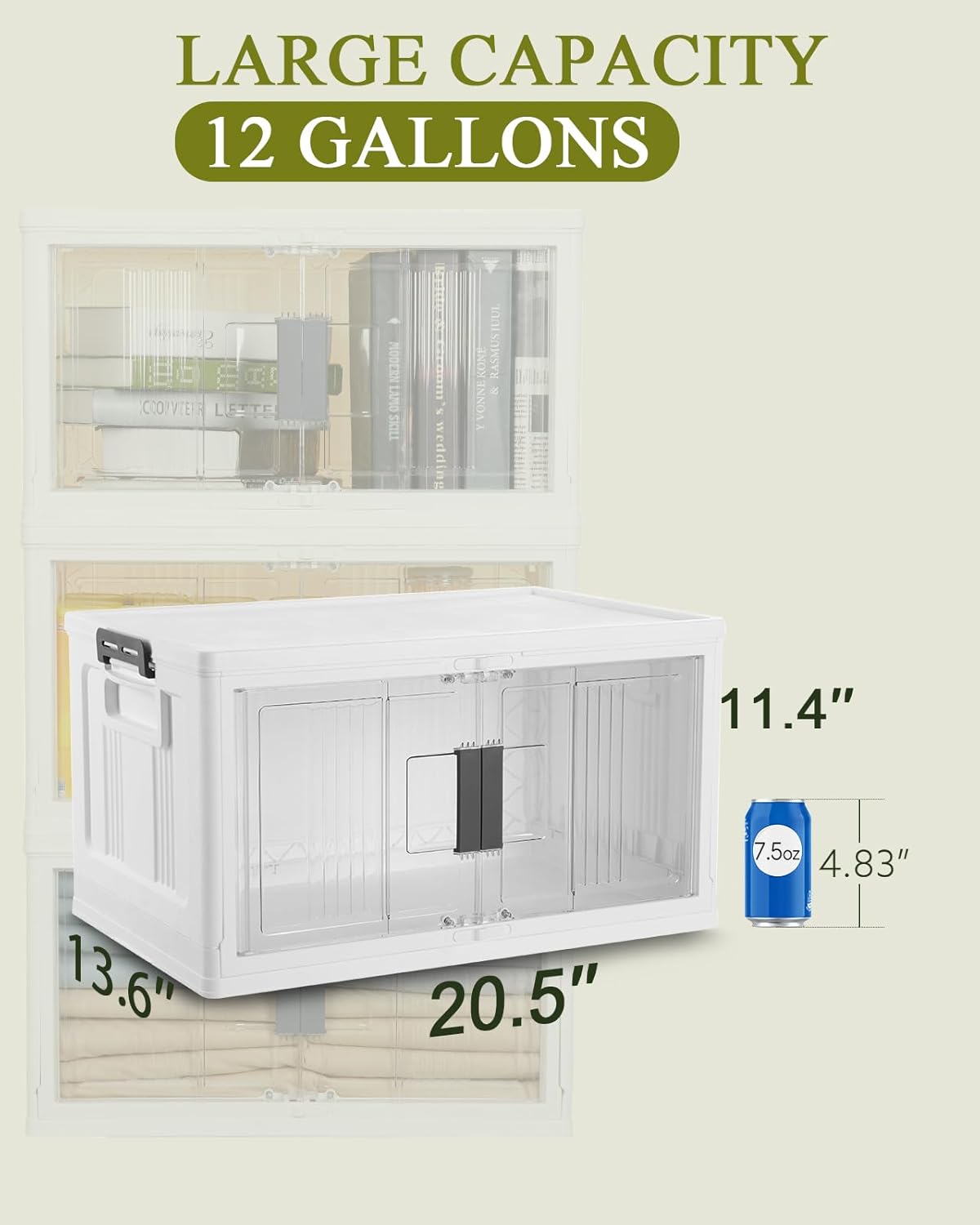 OlarHike 48QT Stackable Storage Bins with Lids - Folding Storage Boxes with Doors and Wheels