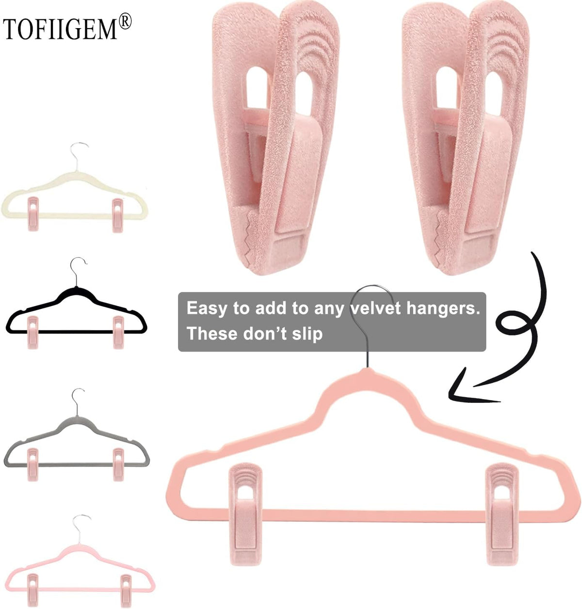 Light Pink Velvet Hangers Clips 20 PCS, Non-Slip Velvet Clip for Pant Skirt Velvet Hangers, Strong
