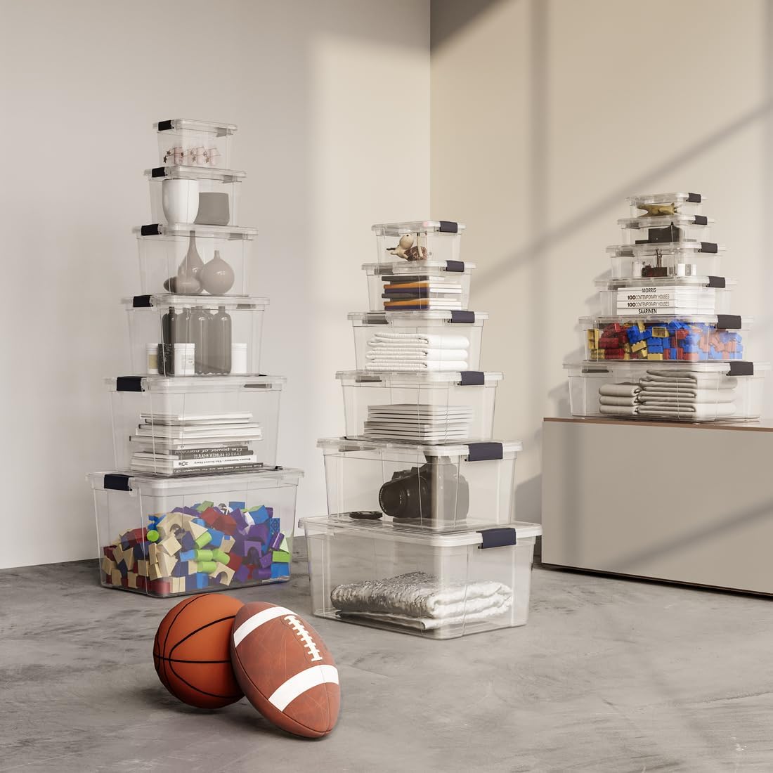Superio Clear Storage Boxes with Lids, 49 Quart Plastic Container Bins for Organizing, Stackable