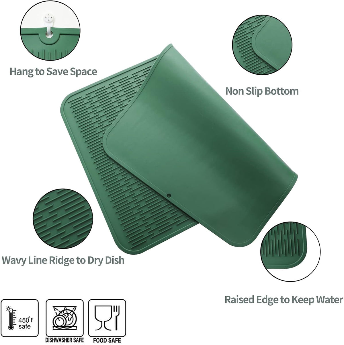 Silicone Dish Drying Mat for Multiple Usage,Easy clean,Eco-friendly,Heat-resistant Silicone Mat for