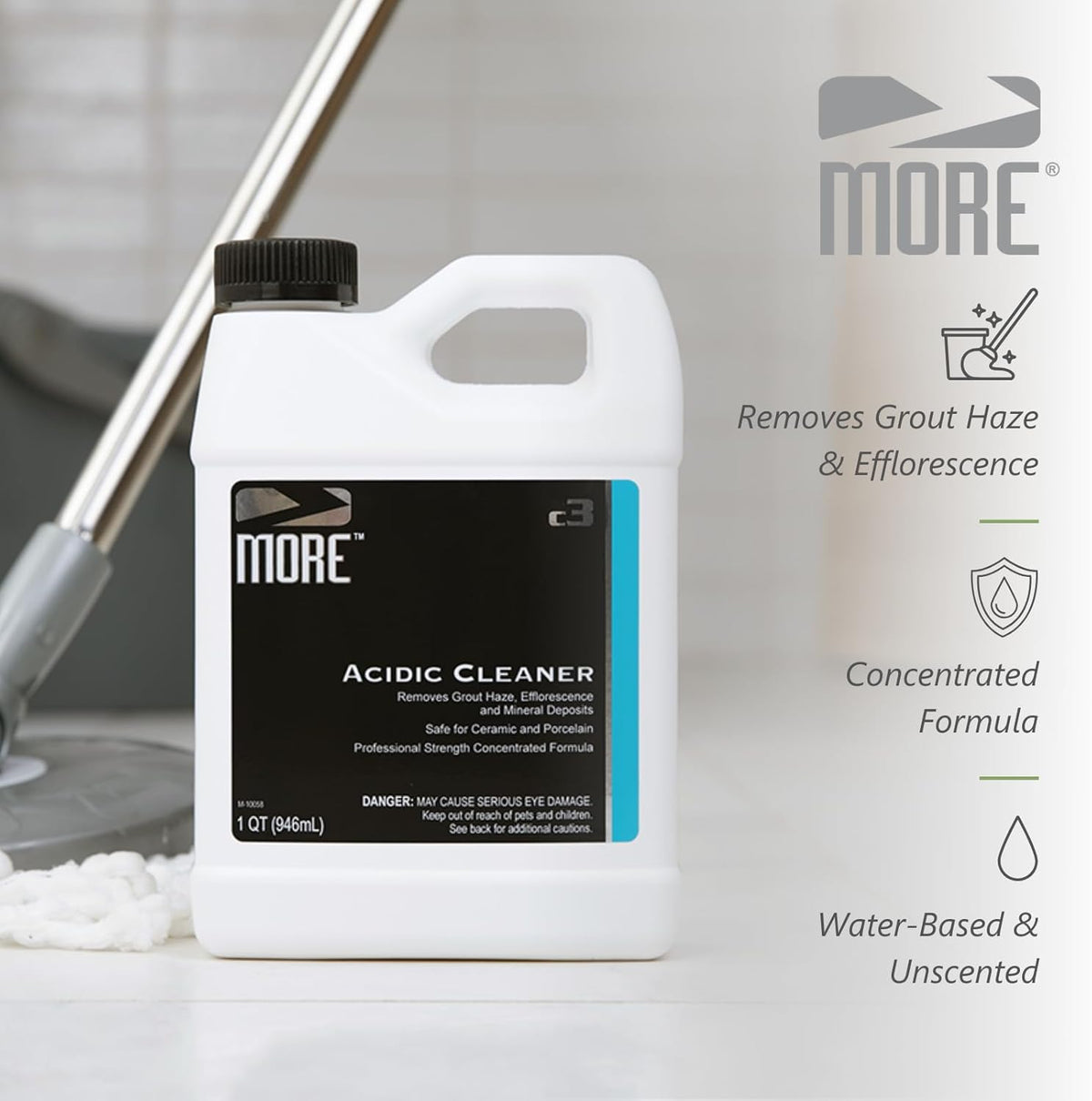 MORE Grout Cleaner for Tile Floors - Acidic Grout Cleaning Solution - Removes Cement-Based Grout