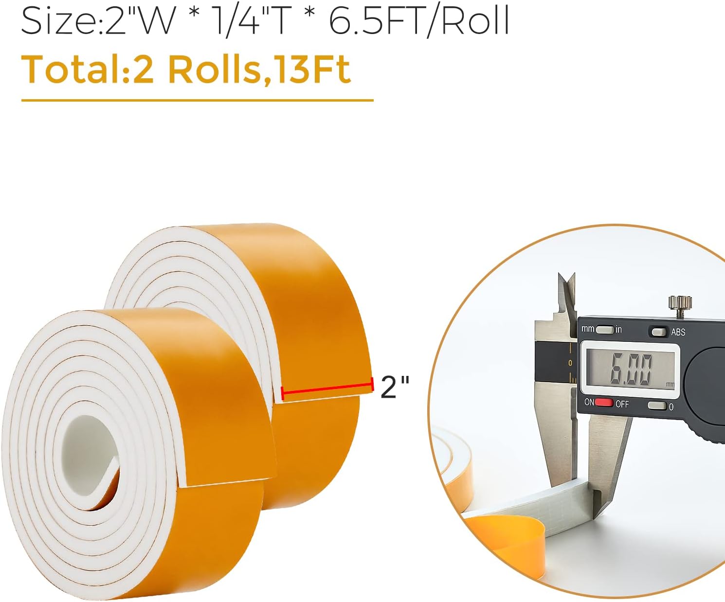 13 Feet Weather Stripping Door Seal, 2" Wide X 1/4" Thick Door Seal Strip High Density Foam Tape
