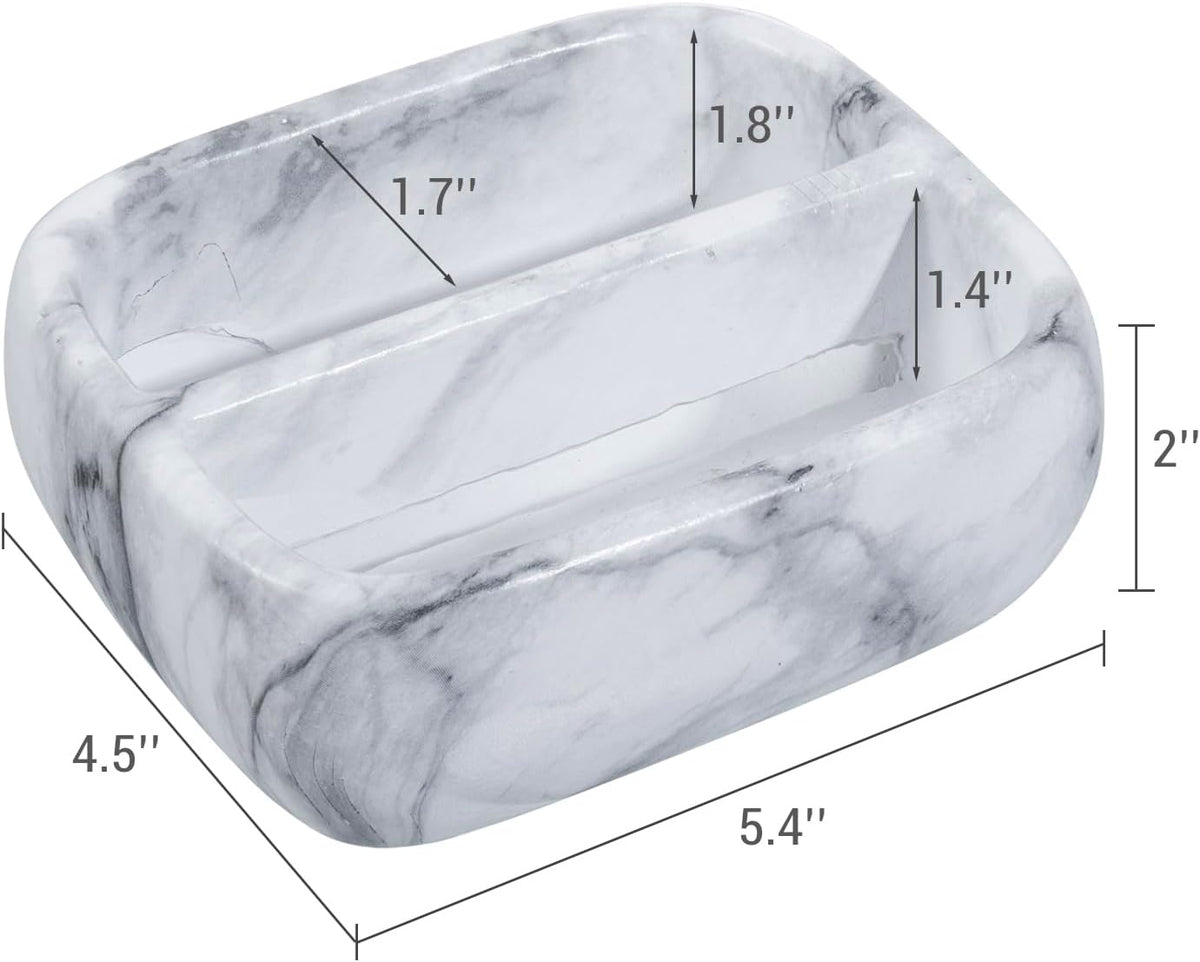 MyGift 5.4 Inch Deluxe Modern White Marble Pattern Resin Double Sponge Holder, Kitchen Sink