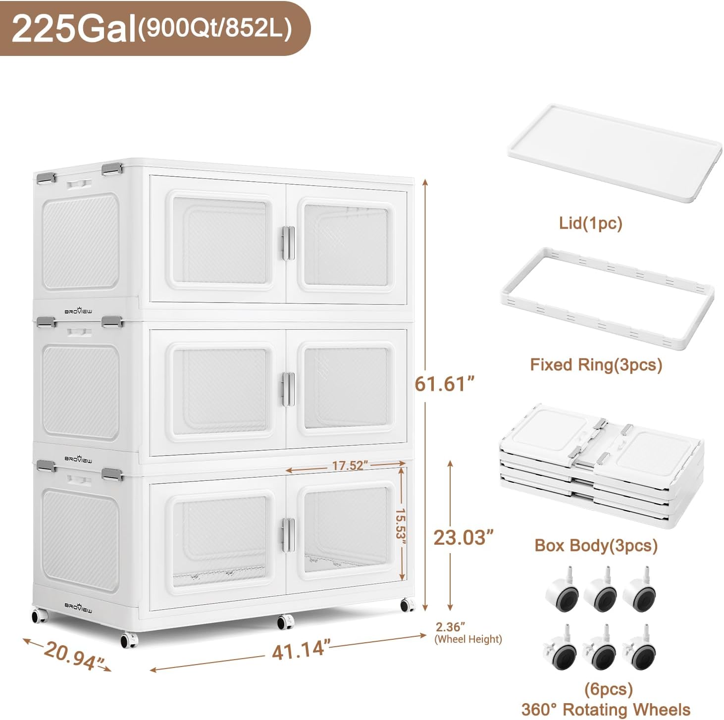 BROVIEW 900 Qt Stackable Storage Bin with Lid, 225Gal Extra Large Collapsible Storage Boxes