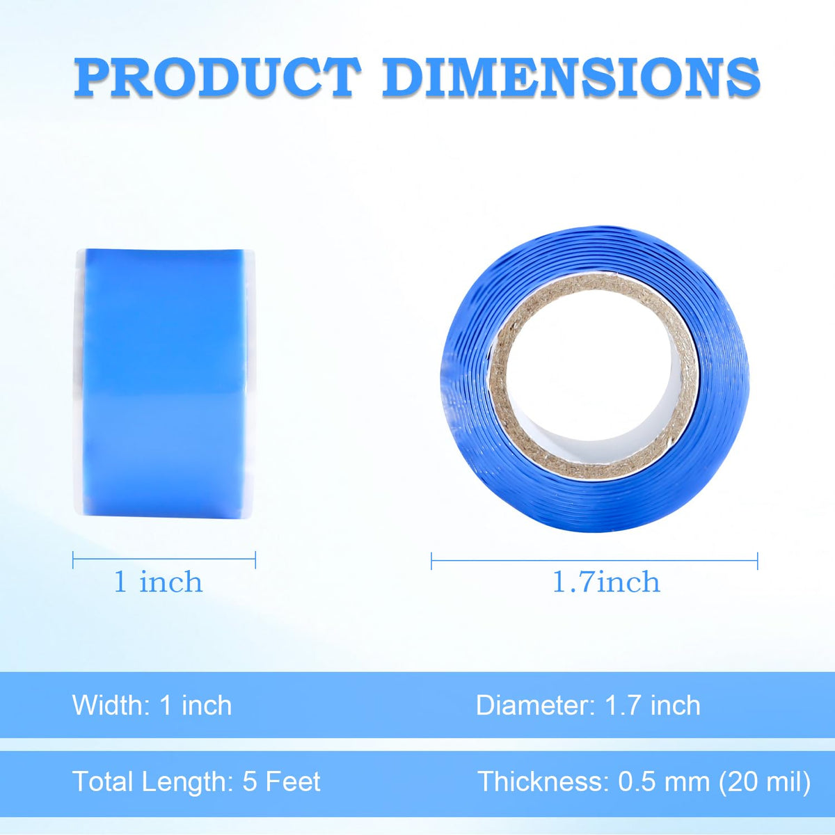 Self Fusing Silicone Tape 1 in x 5' Blue Waterproof Rubber Leak Proof Sealing Silicone Rubber