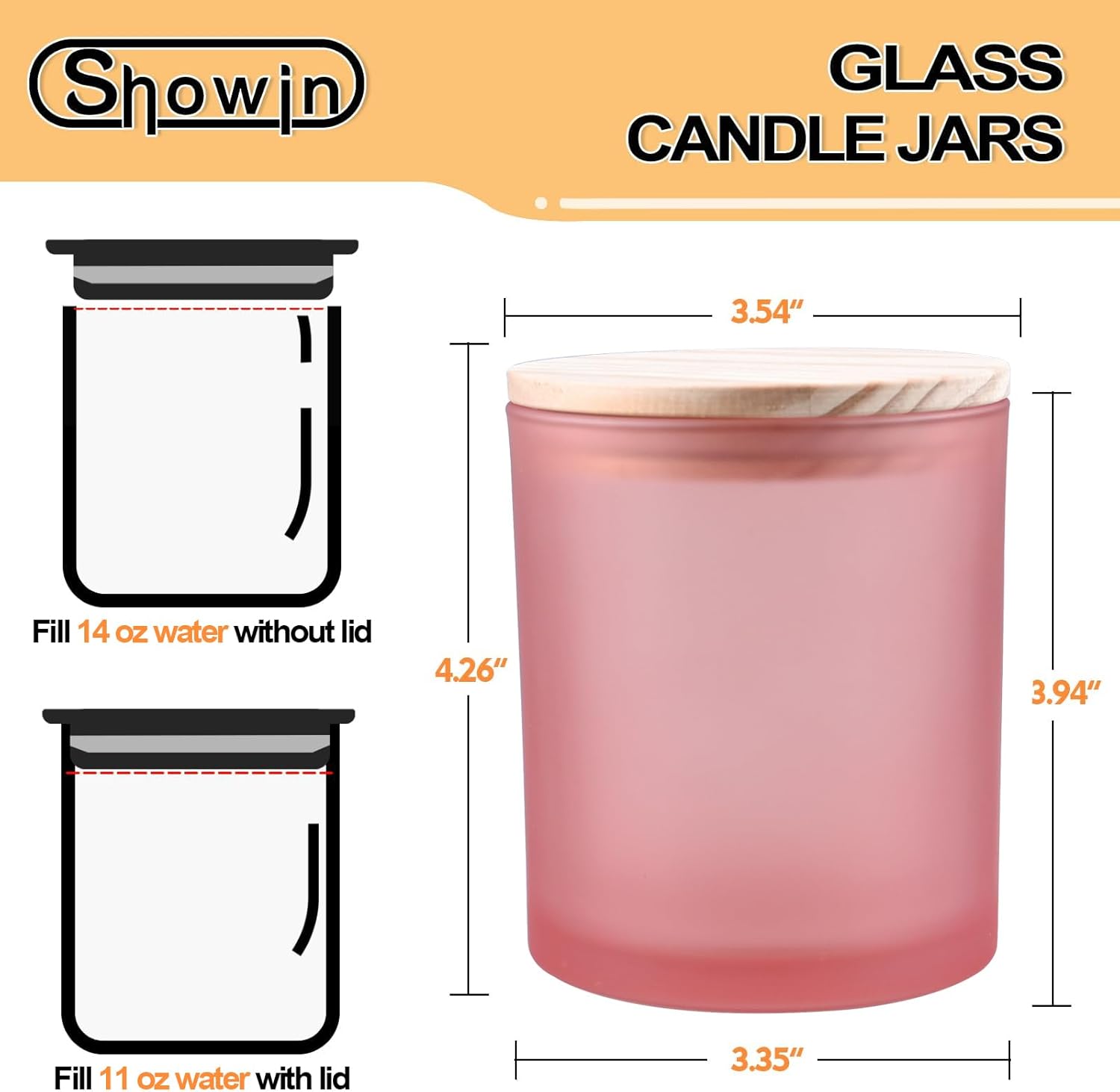 SHOWIN 14 OZ Thick Candle Jars for Making Candles 12 Pcs, 3 Wick Empty Jars with Wood Lids for