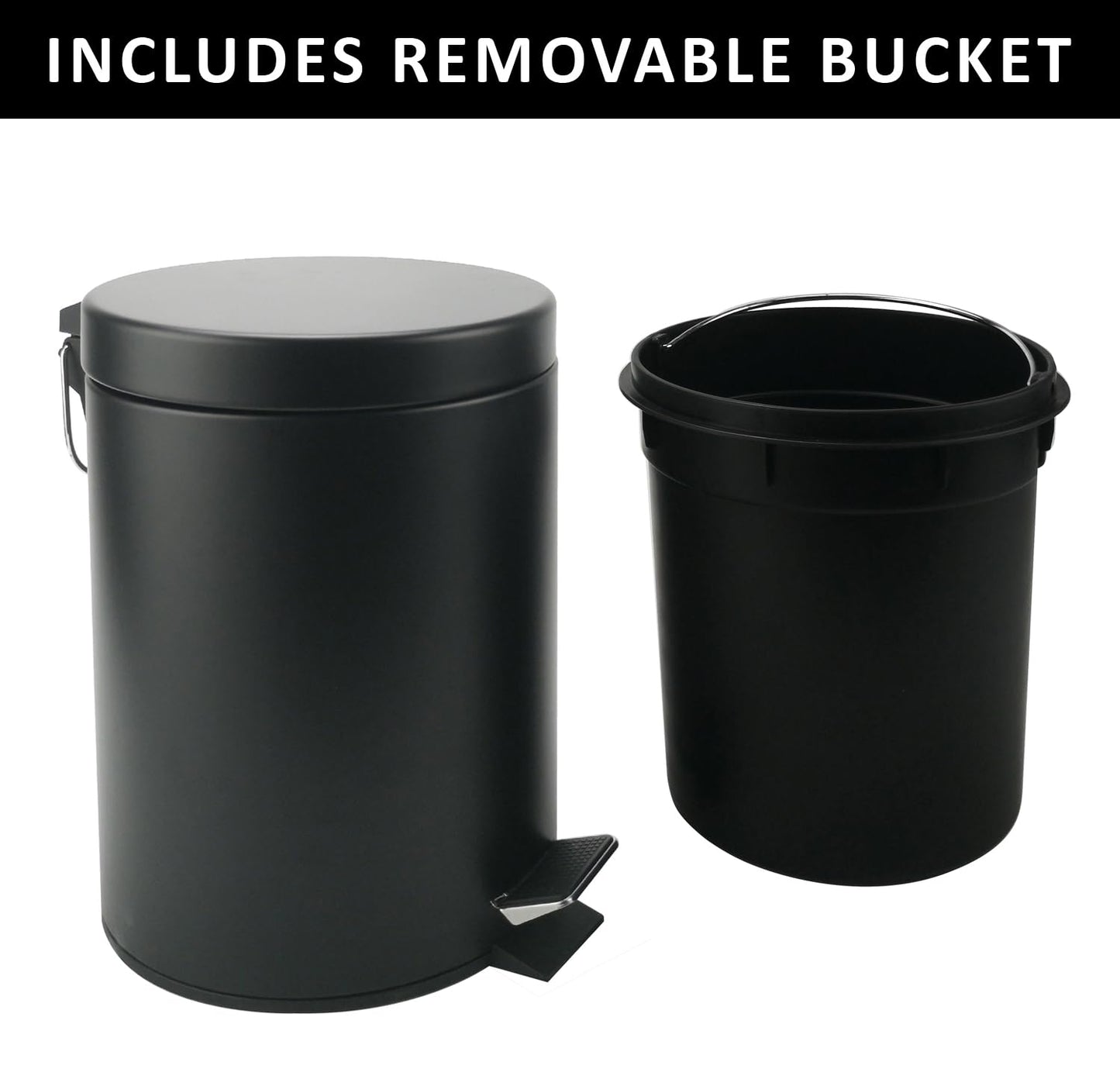 Stainless Steel Small Trash Can with Lid & Step Pedal - 5 Liters/1.3 Gallon Soft Close Waste Basket